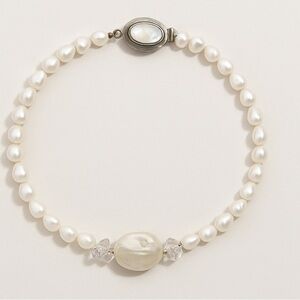 Handcrafted Baroque Pearl & Sterling Silver Statement Bracelet / Short Necklace